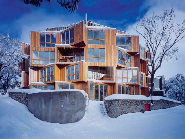 An alpine village under fresh snow in Australia's high country